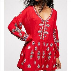 Free People Red Arianna Embroidered Tunic/ Dress